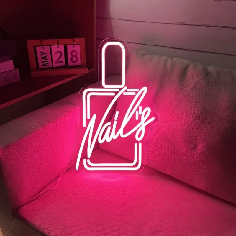 Nails Neon Sign LED Lights Nail Polish Light Up Signs for Beauty Room Girl Room Nails Salon Wall Decor Manicure Shop Signboard