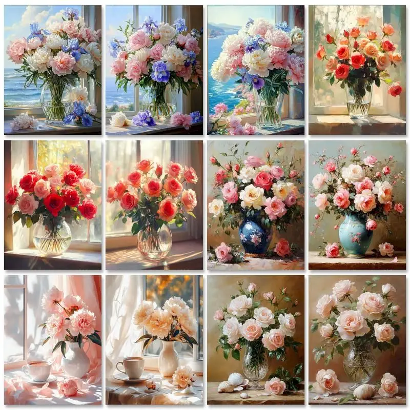 

GATYZTORY Vintage Bouquet Coloring By Number Flowers Kits Handpainted Picture Drawing On Canvas DIY Frame Home Decor 50x65cm