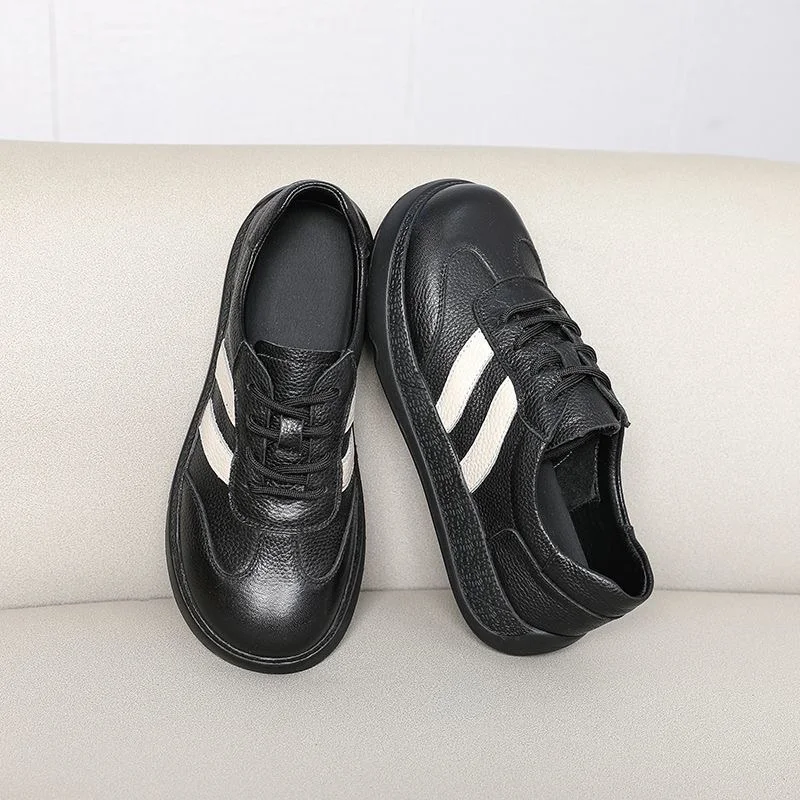 

Feerldi brand luxury mom's leather shoes soft genuine leather sneakers women chunky vintage stripe casual shoes