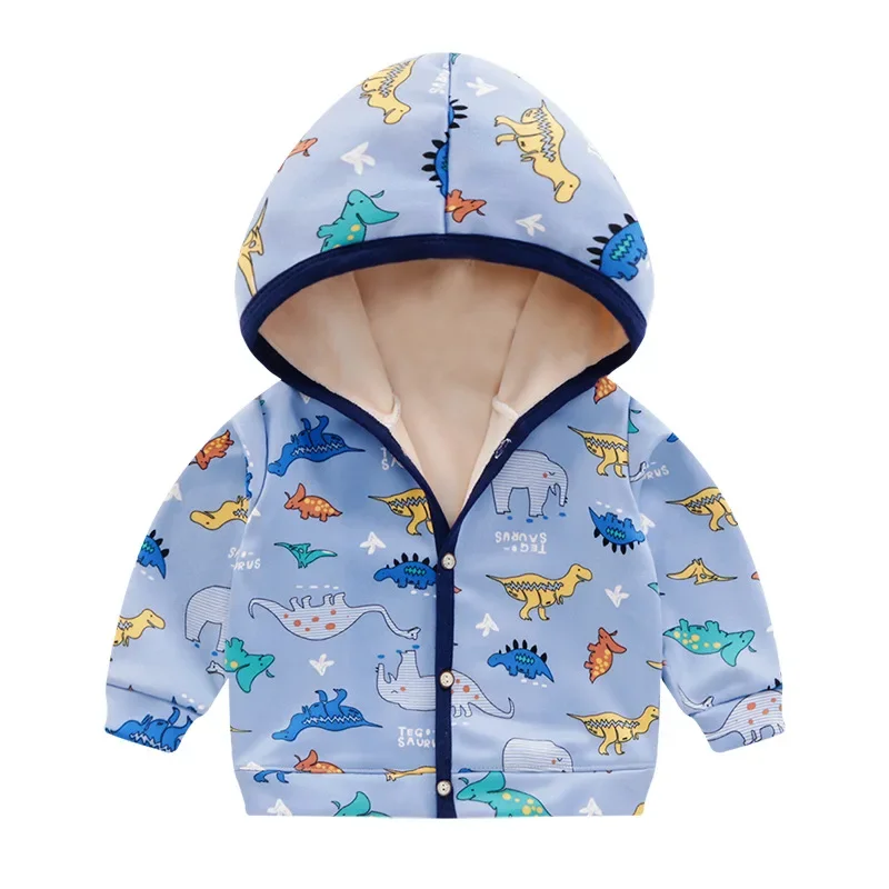 Children Fall and Winter Boys and Girls Padded and Thickened Cartoon Jacket Baby Infant Hooded Sweater Cardigan Jacket Coat