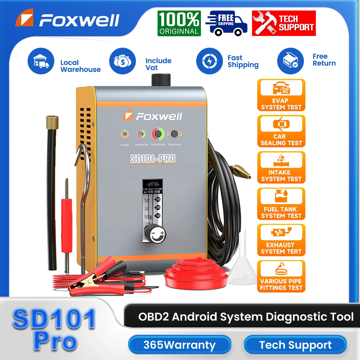 FOXWELL SD101 PRO Auto Car Smoke Leak Detector Diagnostic Tool Test 12V EVAP Leakage Gas Leakage Locator Automotive Analyzer