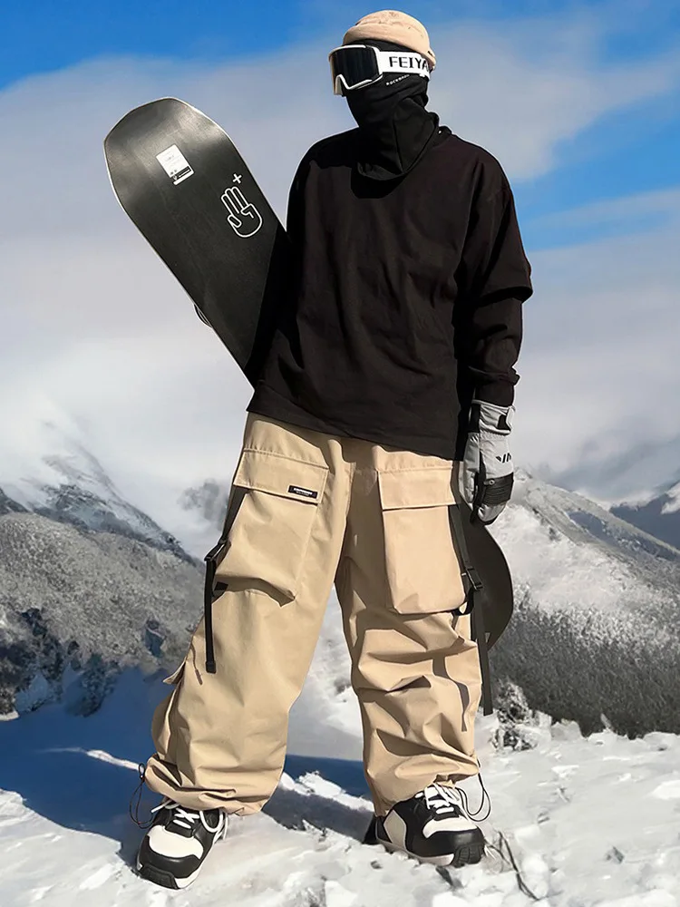 سراويل تزلج رياضية متعددة الجيوب مقاومة للماء للرجال والنساء، سراويل مقاومة للاهتراء للثلج شديدة التحمل