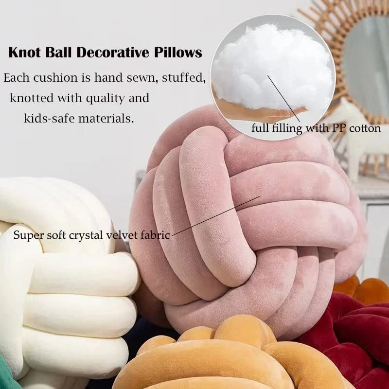 Handmade Knotted Ball Pillows Cute Large Velvet Throw Cushion Home Decoration Cozy Modern Round Plush Pillow Cuscini Divano 방석