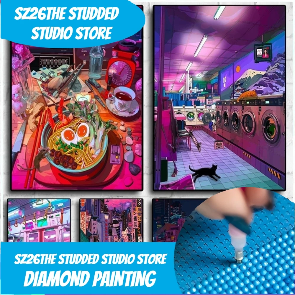 

Набор для вышивания крестиком 5D «Ночной неоновый город» с бриллиантами, эстетичная иллюстрация, фэнтези, авто, аниме-декор