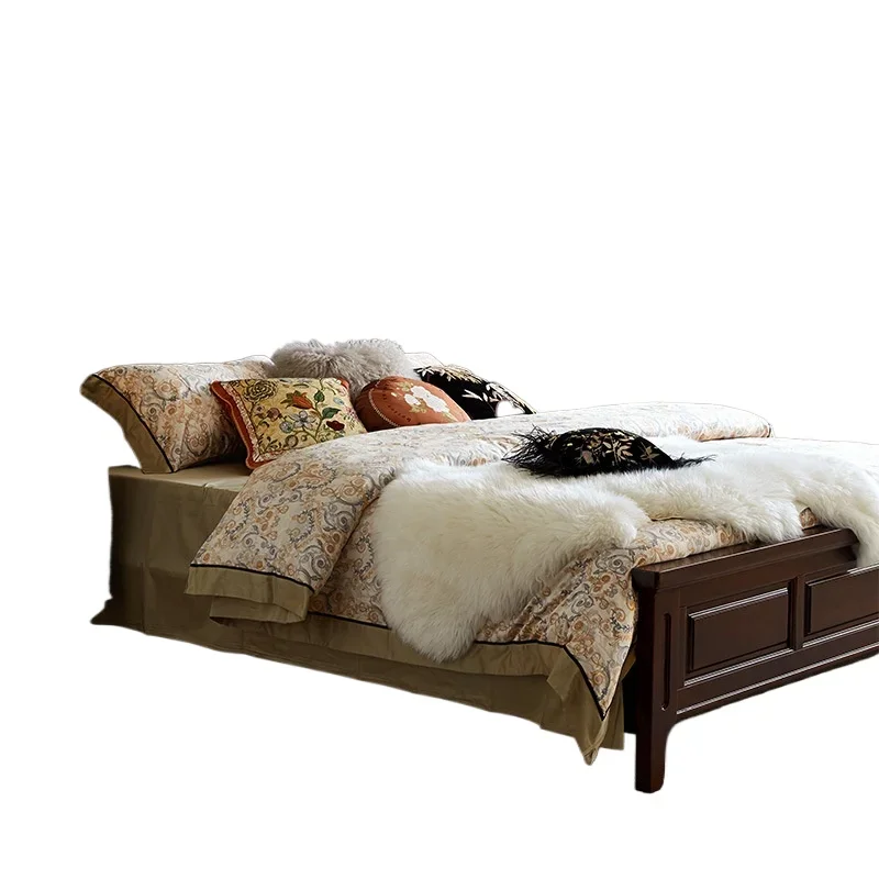 

French retro solid wood bed modern simple master bedroom furniture hand-carved American light luxury double wedding bed