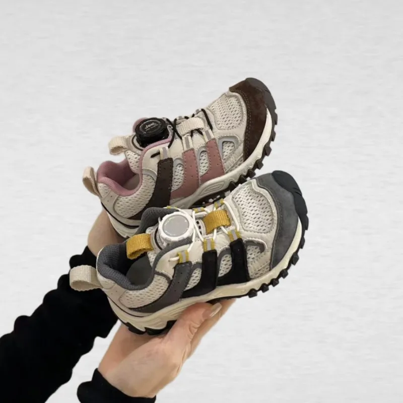 Children's Outdoor Button Sports Shoes Spring Autumn New Boys Girls Soft Soled Breathable Non Slip Running Hiking Leisure Shoes