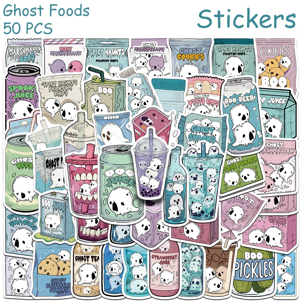 50pcs Ghost Foods Stickers Decals For Laptop Scrapbook Luggage Guitar Helmet DIY Graffiti Aesthetic Stickers Creative Gifts