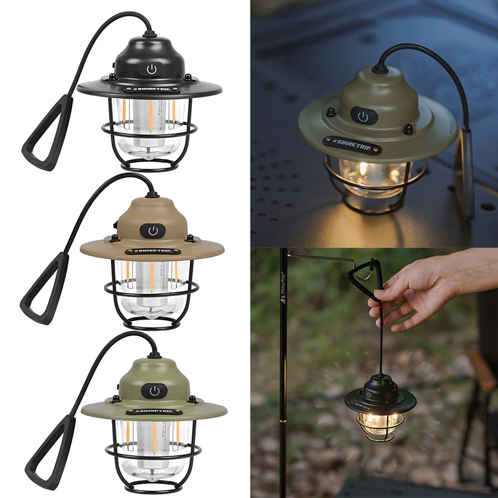 Mini LED Camping Lanterns Type-C Rechargeable Dimming Hanging Tent Light 1200mAh for Outdoor Hiking Fishing Emergency Lanterns