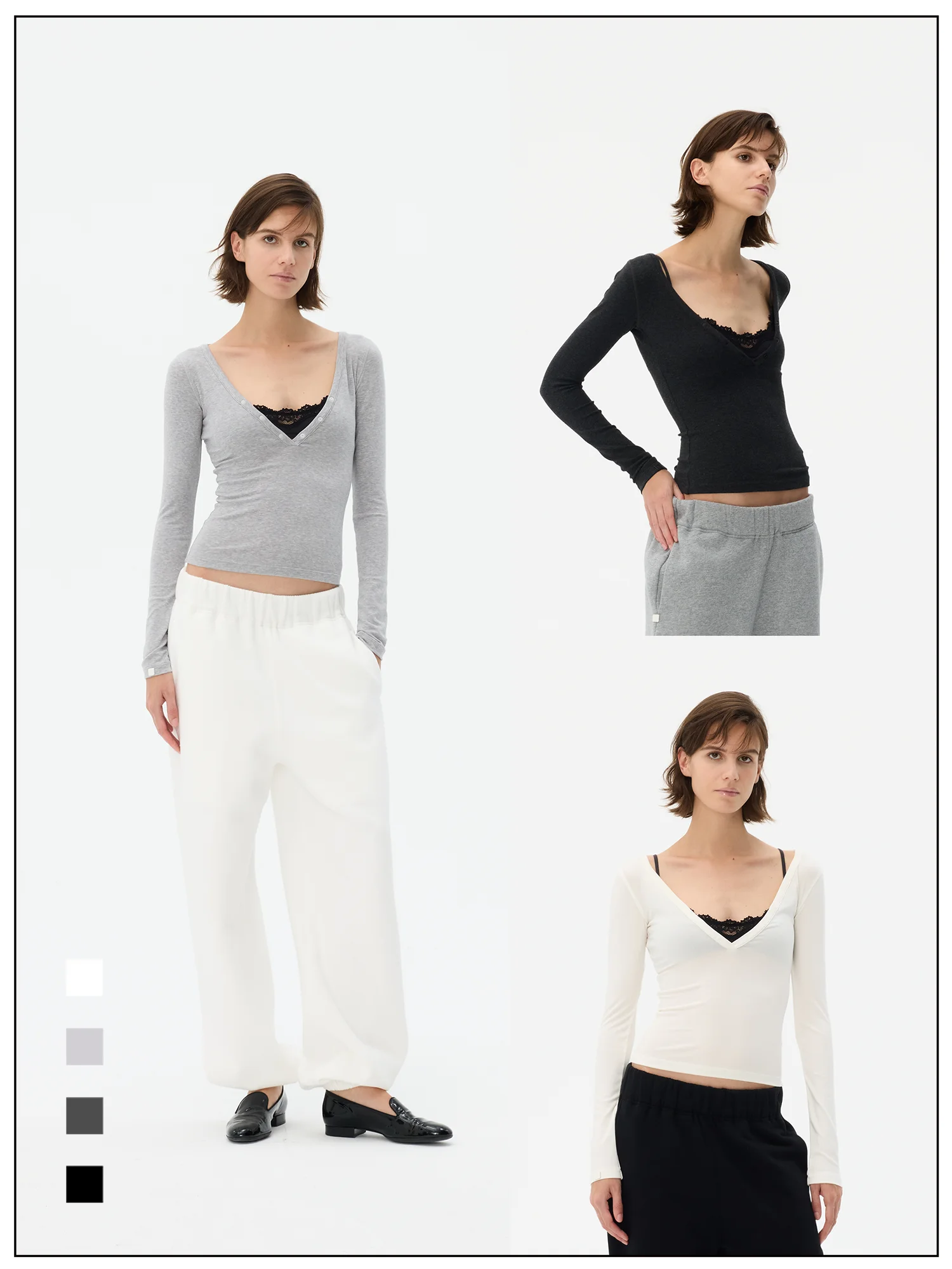 

Faionable Wide V-Ne Button-Up Slim Fit Base irt Versatile Long Sve T-irt for Women by Fax Copy Expr