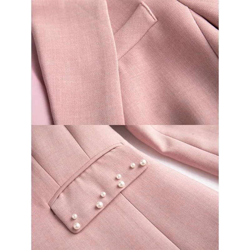 Pearls Ladies Women Suit Blazer Green Apricot Pink Black Single Button Slim Jacket Female Business Work Wear Formal Coat Outfit