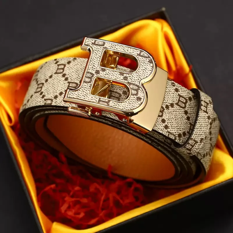 

Мужской гладкий ремень с автоматической пряжкой — натуральный искусственный текстурированный квадратный узор, черный, простой и стильный дизайн для повседневной одежды