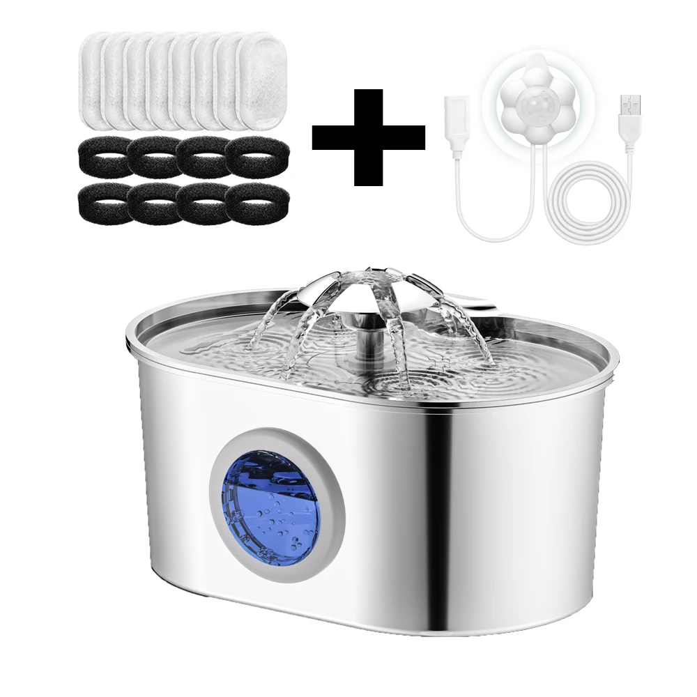 Automatic Cat Water Fountain Stainless Steel Pet Fountain Dog Water Dispenser With USB Electric Ultra-Quiet Pump Cat Supplies