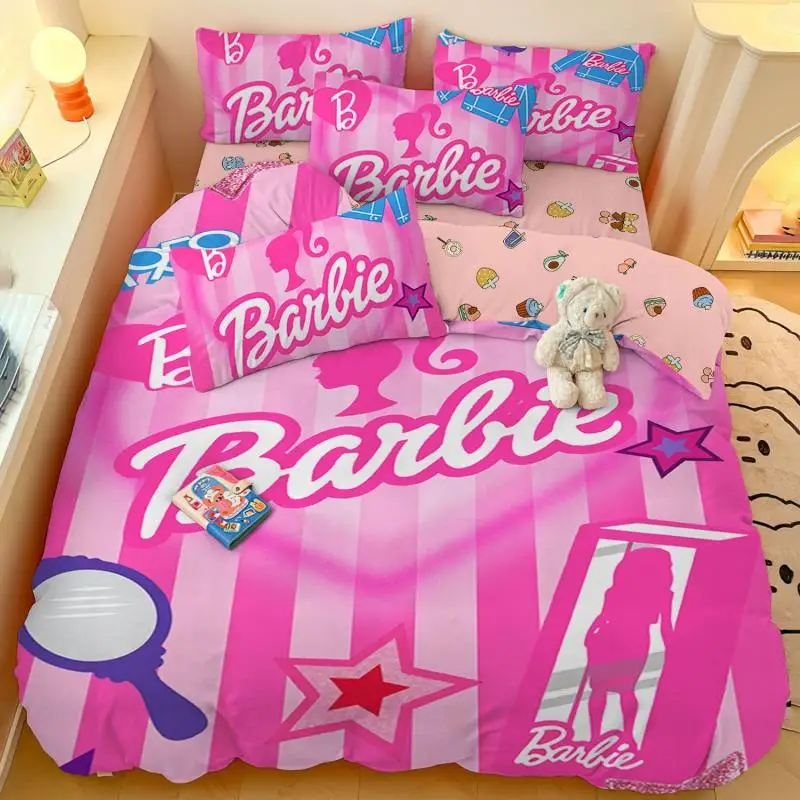 Barbie Anti-Static Cotton Four-Piece Set Anime Cartoon Multi-Piece Set Student Dormitory Household Single Quilt Cover Gift