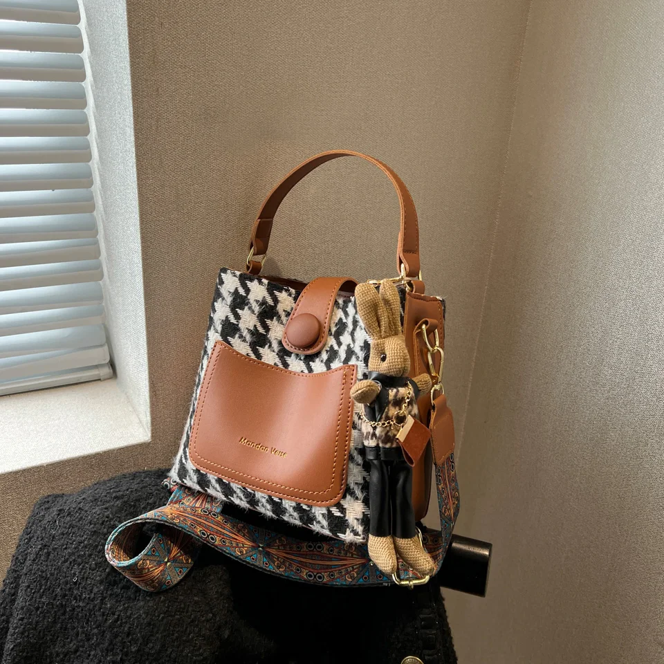 Houndstooth torebki damskie styl angielski torebki kurierskie w kratę klasyczne projektant kobiet torba eleganckie małe pakiety VintageTote