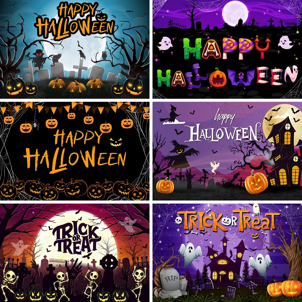 

Halloween Horror Photography Backdrop Graveyard Skeletons Scary Ghost Pumpkin Moon Party Background Kids Adults Portrait Decor