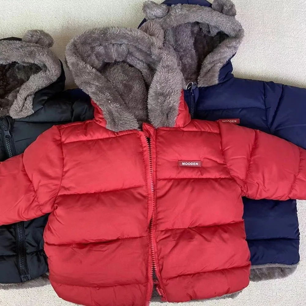 Thickened Cashmere Children Coat Fleece Cotton Winter Lamb Wool Jackets Fluffy Warm Hooded Jackets New Year