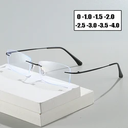 Metal Rimless Myopia Glasses Vintage Retro Men Business Near Sight Eyeglasses Finished Prescription Ladies Minus Eyewear Diopter