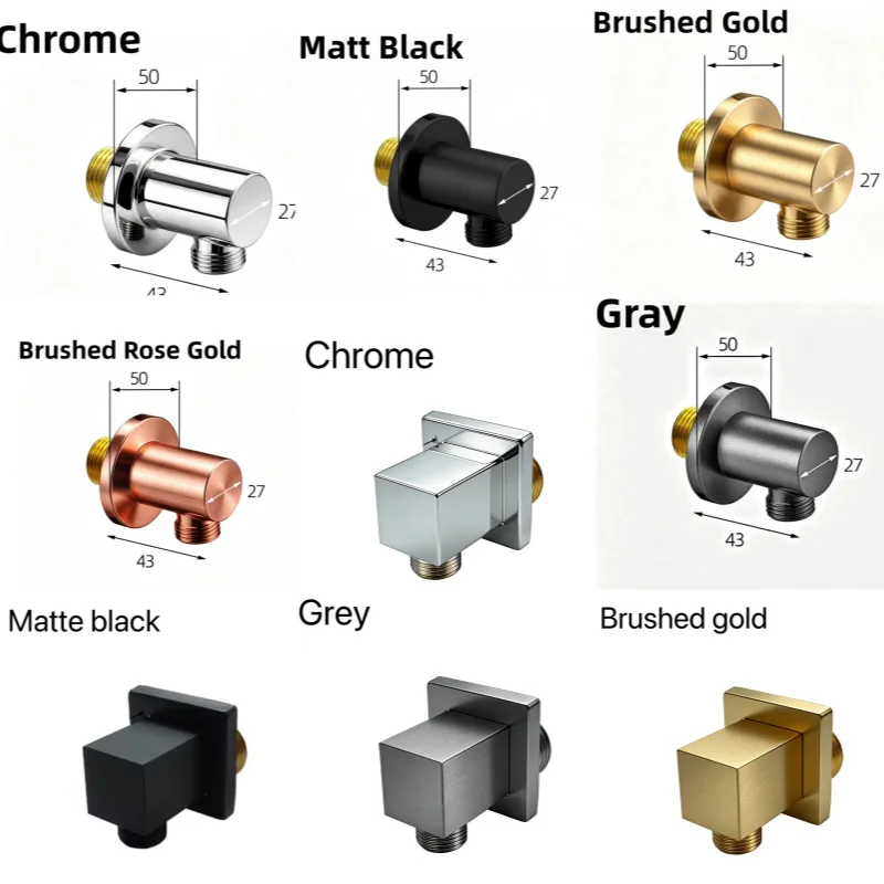 Brushed Gold Bathroom G1/2 Shower Hose Brass Connector Round Square Wall Union Supply Elbow Outlet Spout Wall Mounted