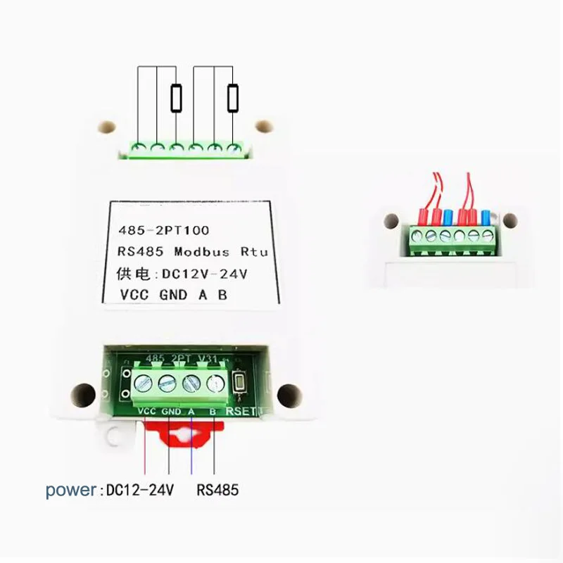 Aquisição Temperatura Módulo Transmissor, 2 canais, PT100, RS485, Modbus, módulo Rtu