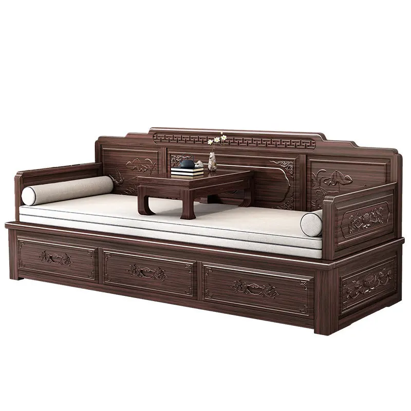 New Chinese ebony solid wood sofa bed folding dual-purpose small apartment living room telescopic push-pull bed functional sofa