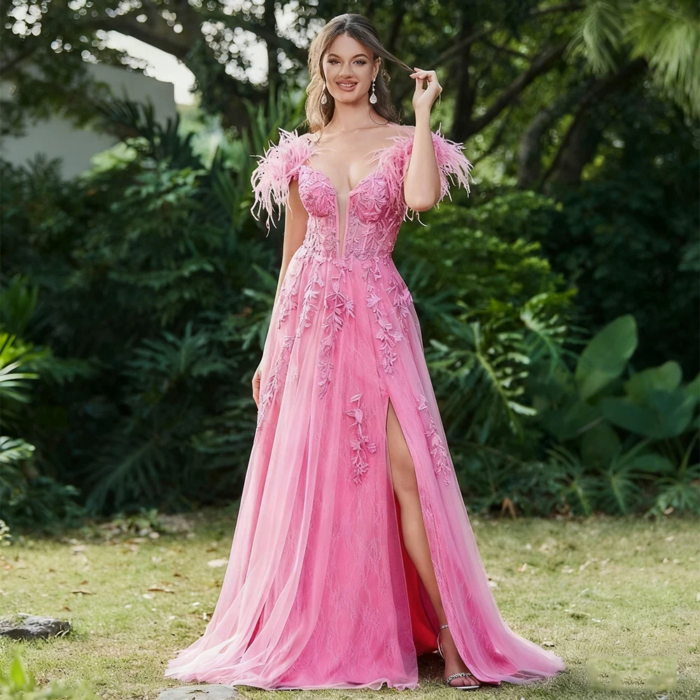 

DRESS FORU Elegant Evening Dresses Tulle for Floor-Length Sweetheart Off the Shoulder Prom Dress Appliques Tassel Customized
