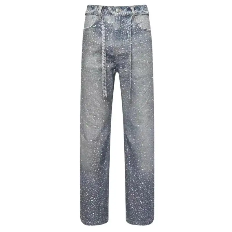 

Свободные прямые джинсы с 3D принтом Water Diamond, повседневные свободные прямые джинсы-трубы для мужчин, весенний сезон 2025 года