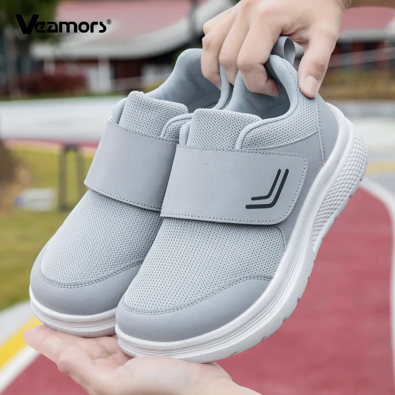 Breathable Mesh Elderly Walking Shoes Men Women Hook & Loop Comfort Daily Footwear Wide Toe Box Soft Sole Casual Shoes