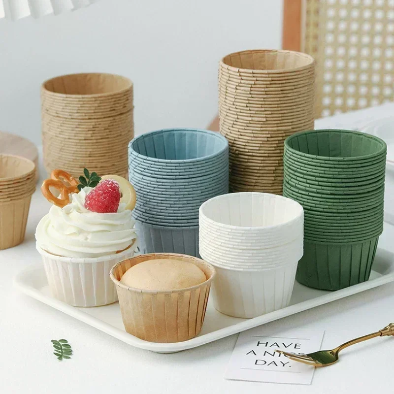 50pcs Cake Baking Roll Edge Muffin Cup Paper Tray High Temperature Resistant Oil Paper Dessert Steaming Baking Muffin Rolled Cup