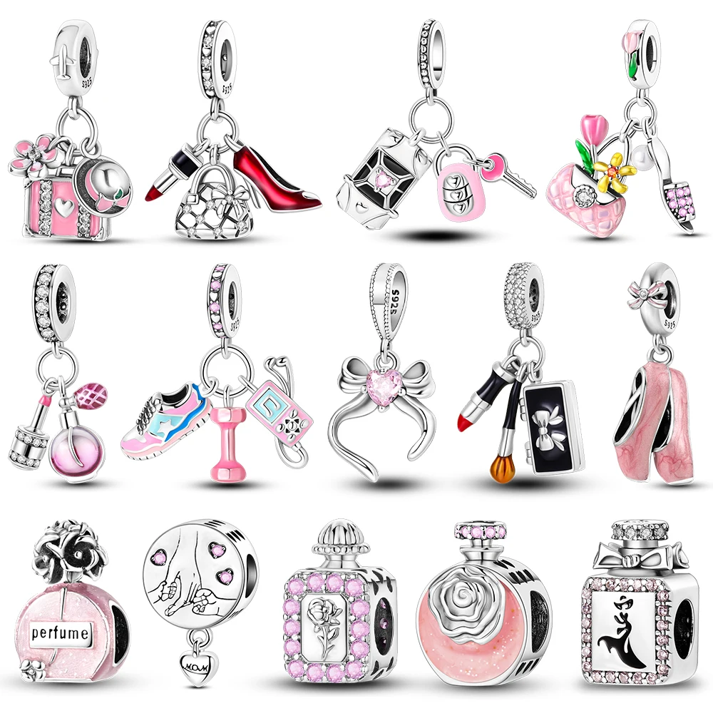

925 Серебряные духи, балетки, сумки, помады, подвески, бусины, подходят для оригинального браслета, подвески «сделай сам», ювелирные изделия, подарок для женщин