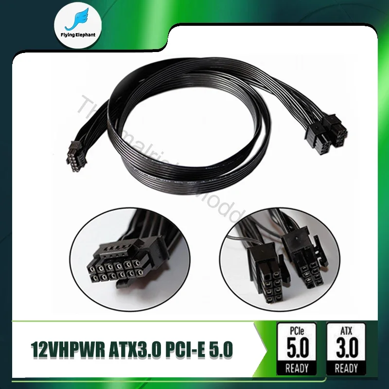 16AWG 12VHPWR Power Extension Cable For GPU 3090Ti & RTX4080 4090 Series, PCIE 5.0 ATX3.0 8PinX2 Male To 16(12+4)Pin Male 30cm