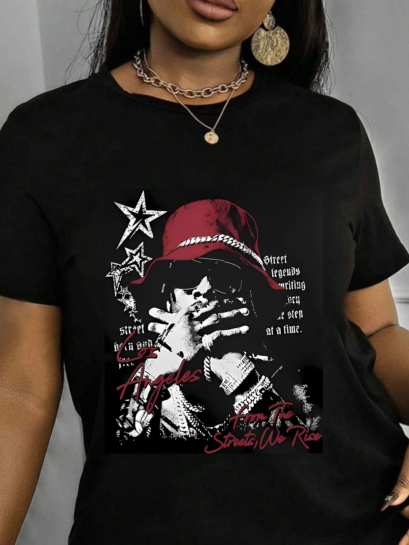 

Hip hop man Plus size women's round neck short sleeve T-shirt with elastic half sleeves and trendy prints