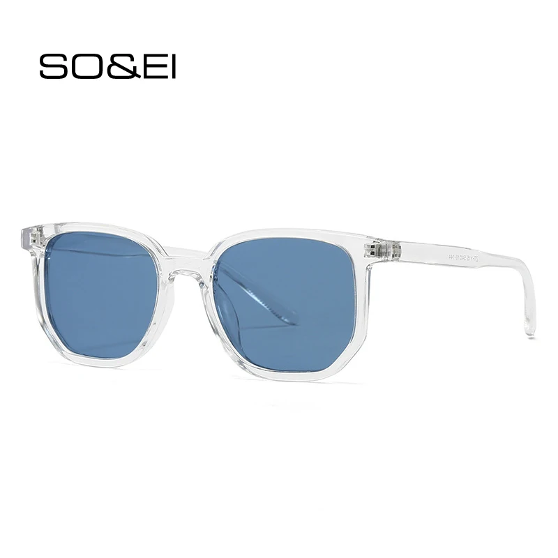 

SO&EI Ins Popular Fashion Women Square Sunglasses Shades UV400 Retro Orange Blue Men Trending Sun Glasses