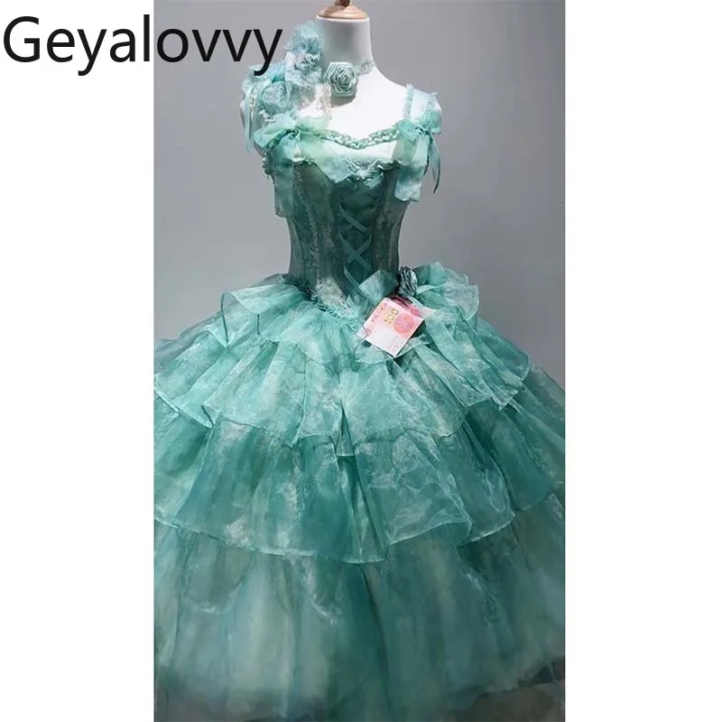 Zielona Lolita Sukienka Wieczorowa Długa z Wysokim Stanem, Dopasowana, Letnia Słodka Dziewczęca Sukienka na Urodziny, Super Wróżkowa Sukienka Księżniczki z Kokardą