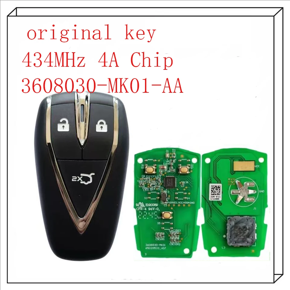 

3608030-MK01-AA оригинал для 2020 2021 Changan CS55 PLUS Smart Key бесконтактный пульт дистанционного управления 3 кнопки 434 МГц 4A чип