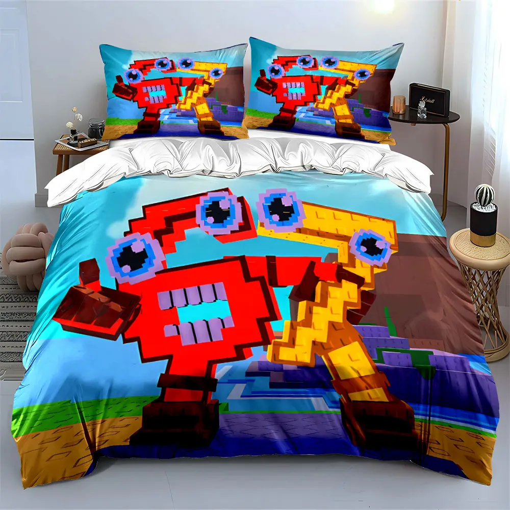 cute Blue 6 and Red 7 Characters Print Duvet Cover + 2 Pillowcases,kid's and adults' bedroom, Exquisite 3PC bedding set, gift