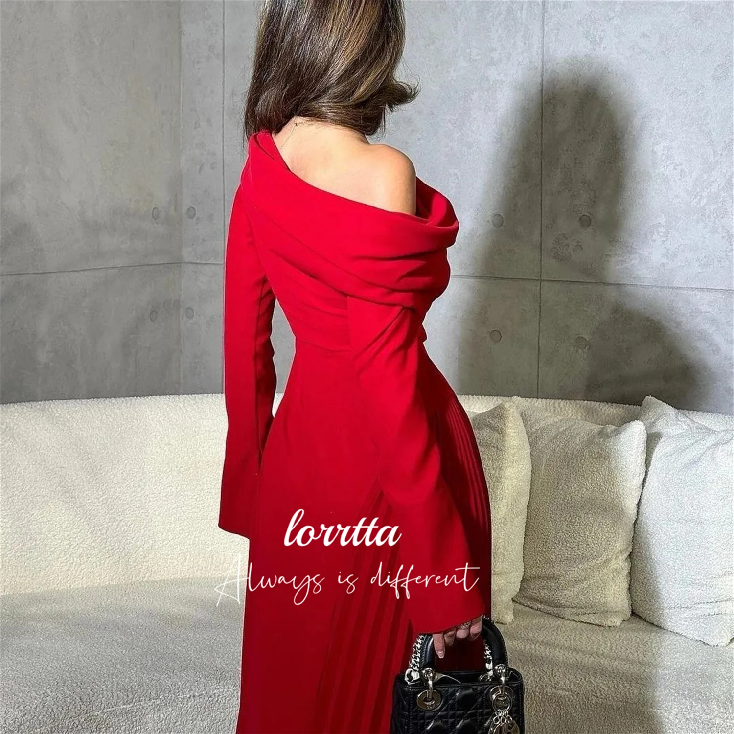 Customized Grace Red Evening Dress Long Sleeves Elegant Party Dresses for Women Luxury Robe De Soiree Femmes Woman Prom Wedding