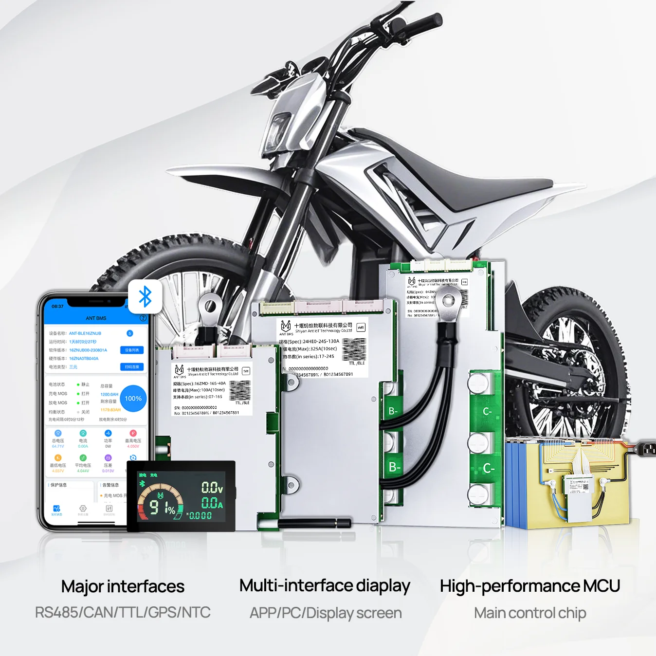 Ant inteligente bms 17-24s 50-340a 48v lifepo4/li-ion/lto balanceador de bateria bluetooth 280ah para e-bike motocicleta solar 24v pacote