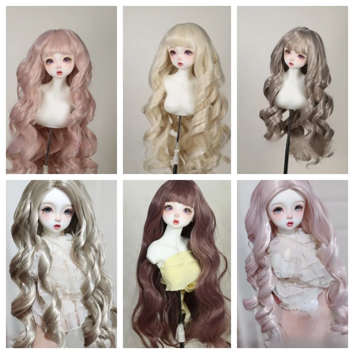 1/3 1/4 1/6 Doll's Wig for 60/45/30cm Bjd Doll Long Curly Hair with Bangs Girl Toys Dress Up Fashion Doll Accessories, No Doll