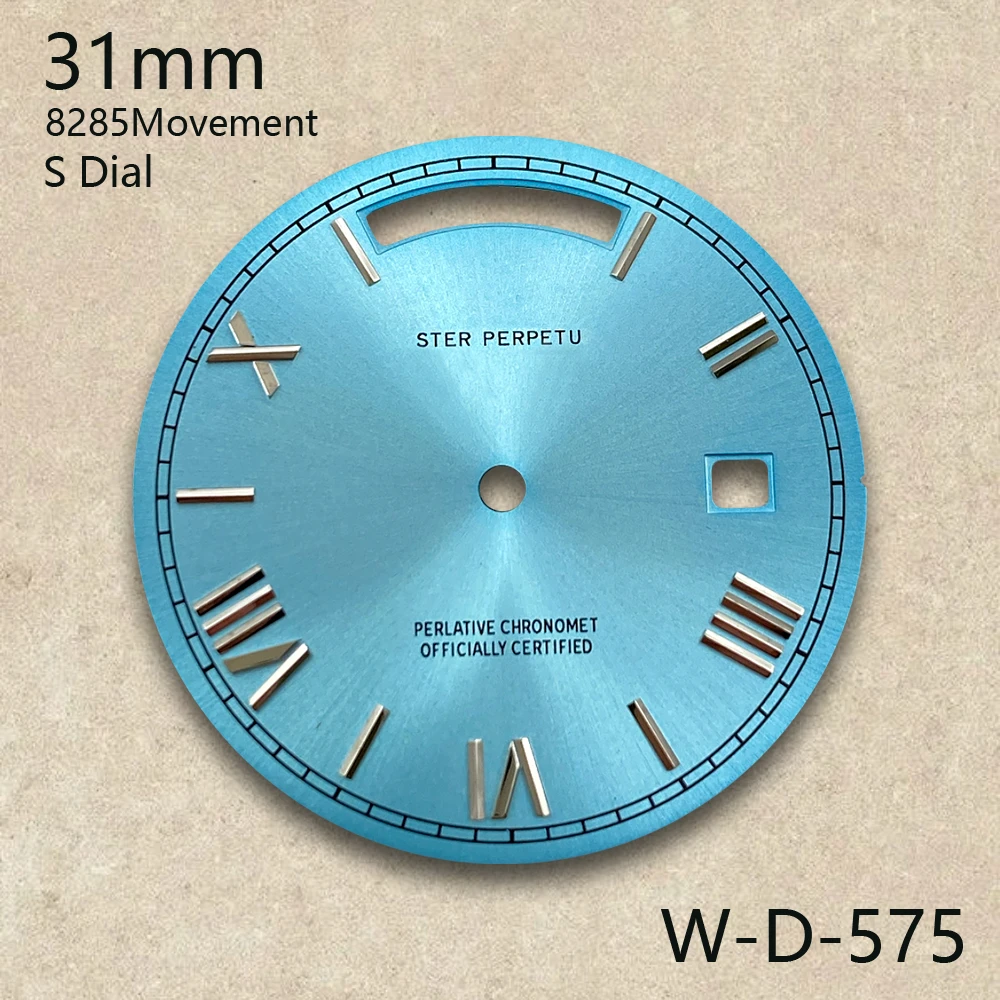 31mm S Logo Day And Date Roman Numerals Dial Fit 8285 Movement Sunray High-Quality Dial Watch Modification Accessories