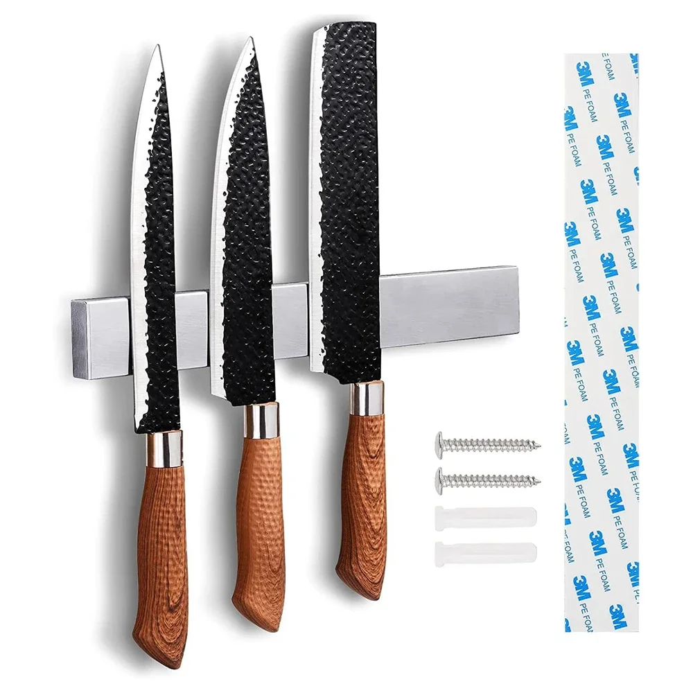 304 Stainless Steel Magnetic Knife Holder for Wall with 3M Type, Magnet Knife Strip Bar Rack for Kitchen Utensil & Tool Holder