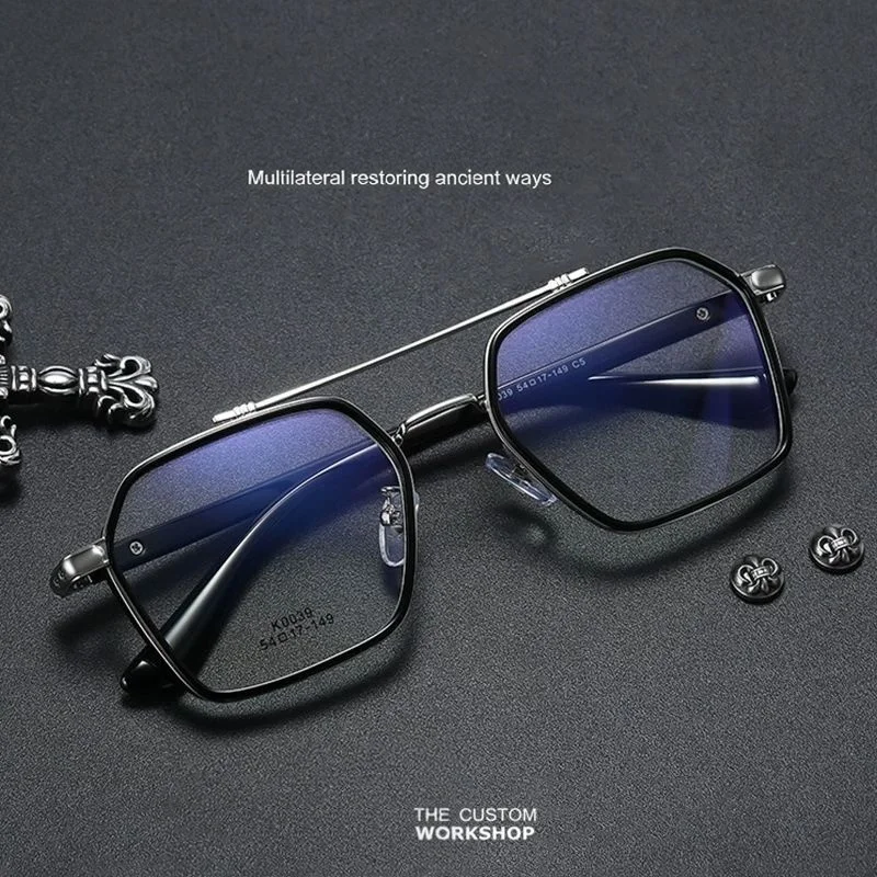 Men's Ultra-Light Double Bridge Large Square Frame Business Trend Glasses Myopia Compatible 54-17-148