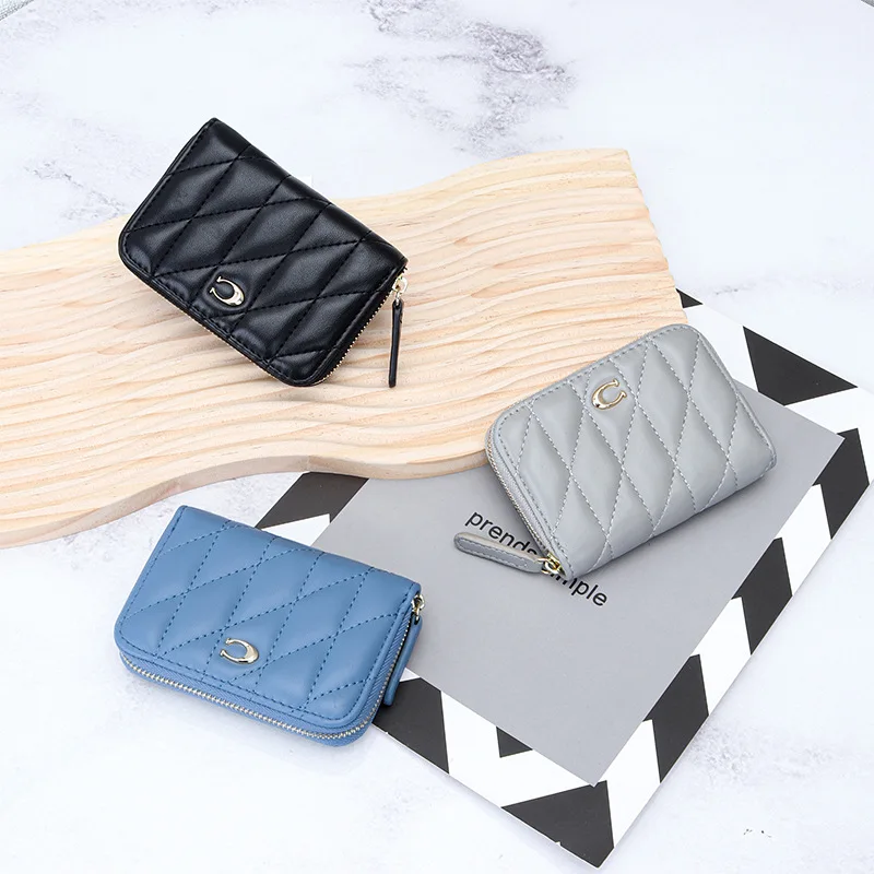 Kraft Card Bag Women's New Genuine Leather Zipper Card Holder Bag Small and Exquisite Multi-Card Slot ID Bag