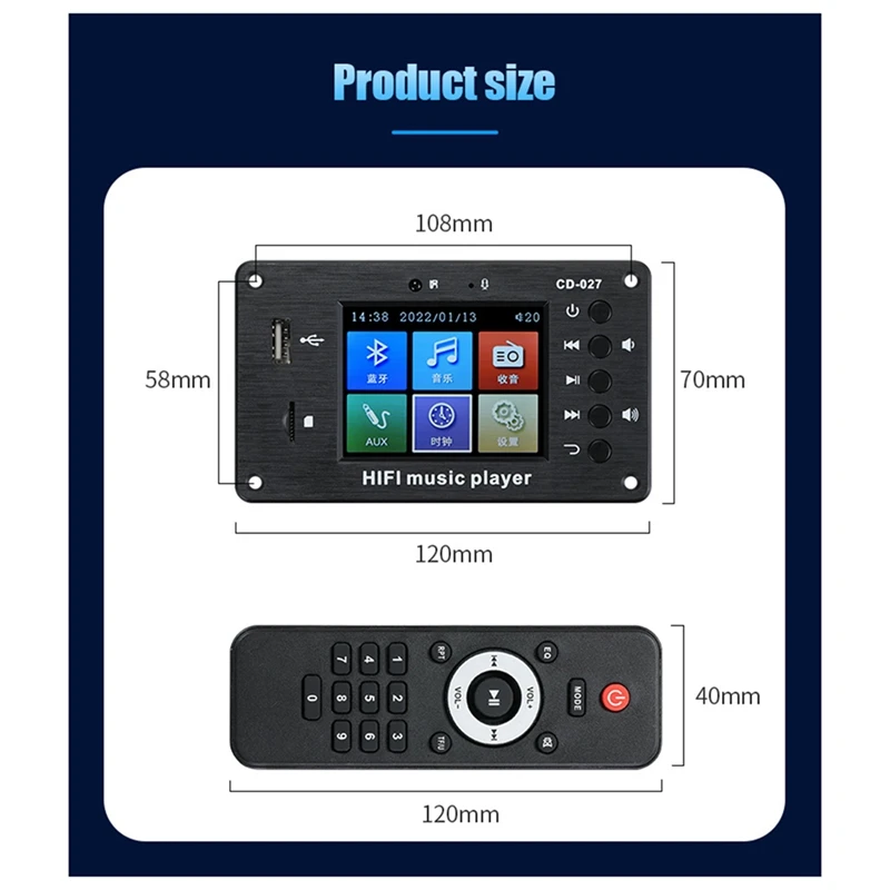 2.8-Inch Color Screen Bluetooth 5.1 Car Synchronization Lossless Decoding Board Time Alarm Clock Fm Audio Decoder