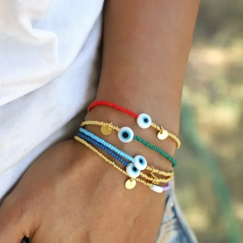 CCGOOD Evil Eye Protection Bracelet 18K Gold Plated Miyuki Beads Stackable Jewelry for Women Hypoallergenic Spiritual Gift