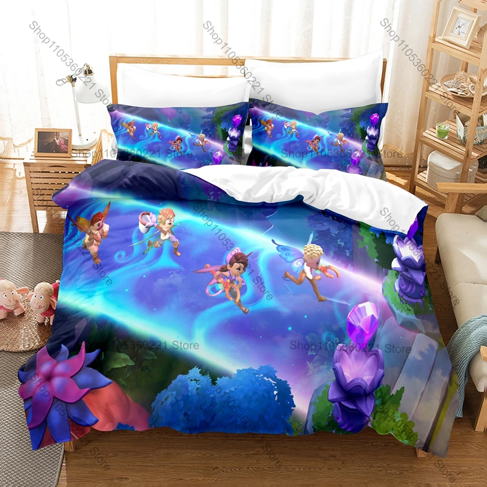 Cool Fae Farm Azoria Magical Farming Simulation Game HD Print Bedding Set Duvet Cover + 2 Pillowcases Polyester Cozy Game Room D