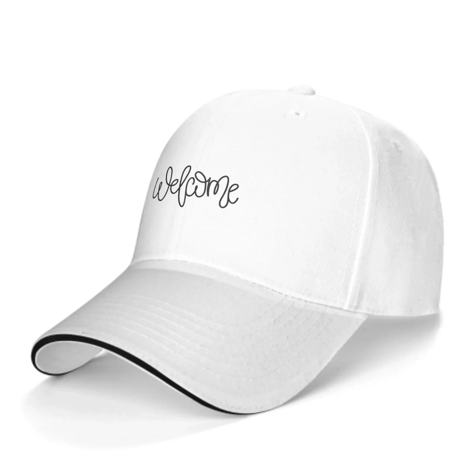 Welcome One Line Adjustable Women Men Back Closure Caps Washed Sandwich Caps Sports Outdoor Baseball Hat