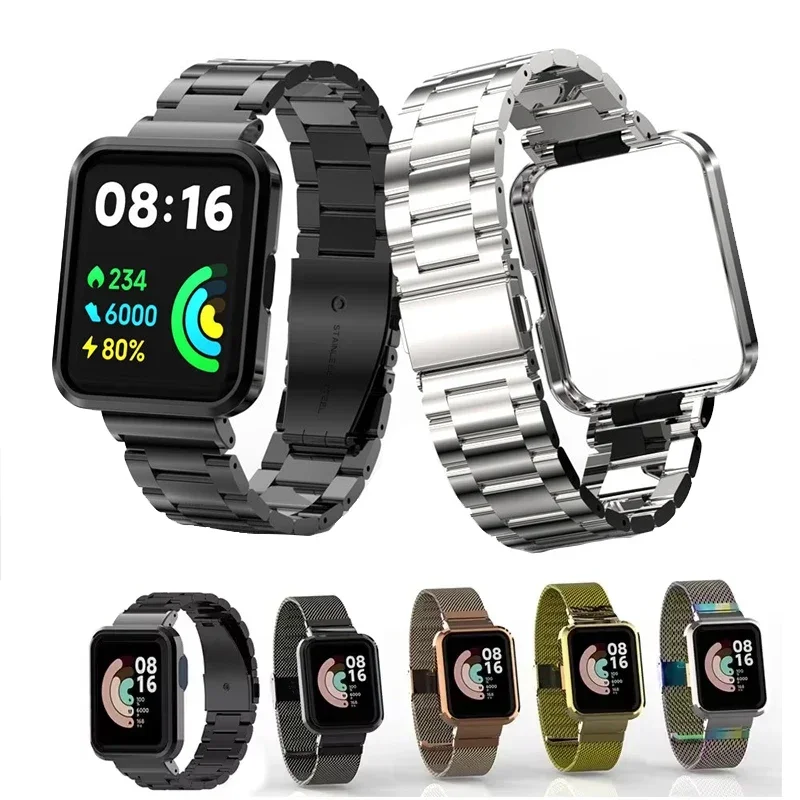 Bracelet de montre en métal pour Xiaomi, Mi Watch Lite, Redmi Watch 2 Lite, 3 Active Metal Band, Protector Case Cover, Bracelet en acier inoxydable