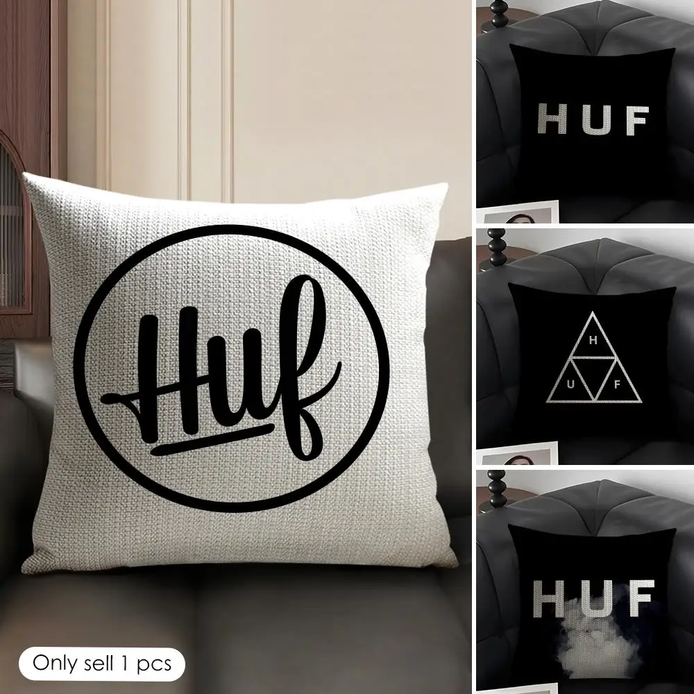 Capa de Almofada H-HUF em Linho Natural, Tecido Orgânico com Impressão Dupla Face, Decoração para Sofá e Casa, Presente, Capa de Travesseiro