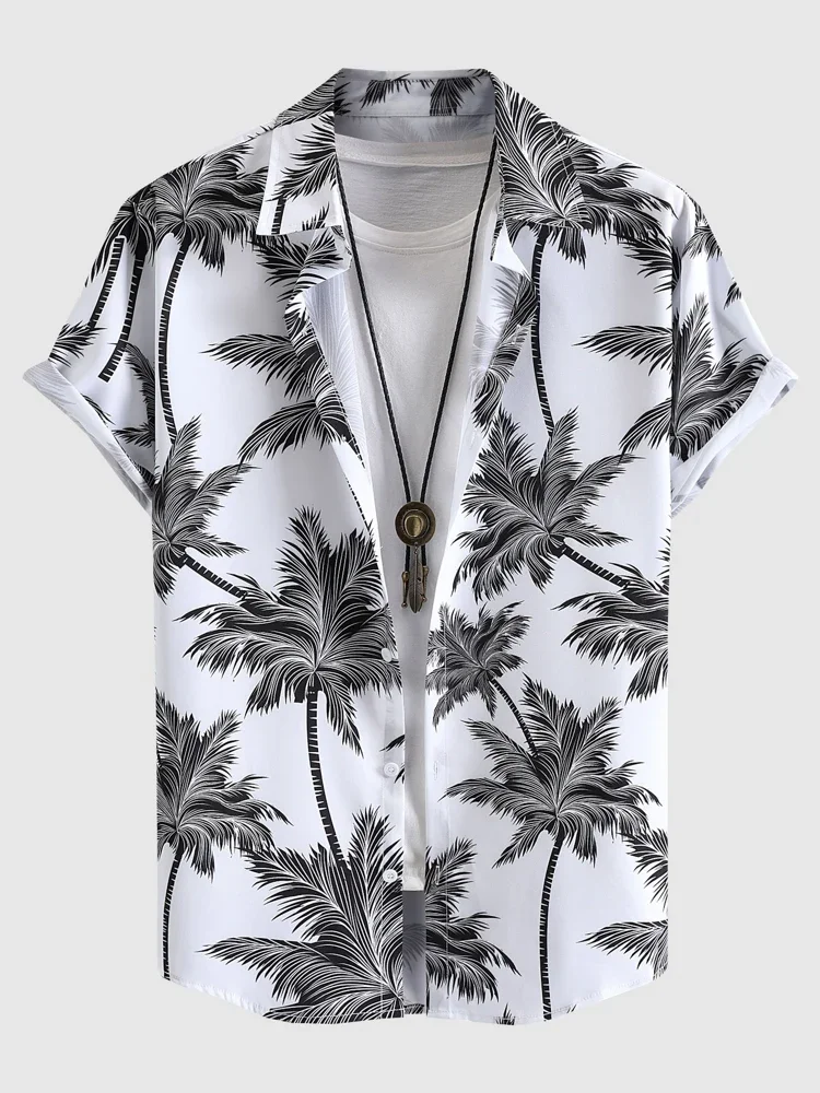 Zaful - Hawaiian Men's Shirt, Tropical Coconut Tree Printed Short Sleeve Shirt, Informal Top with Buttons for Summer Beach Vacat