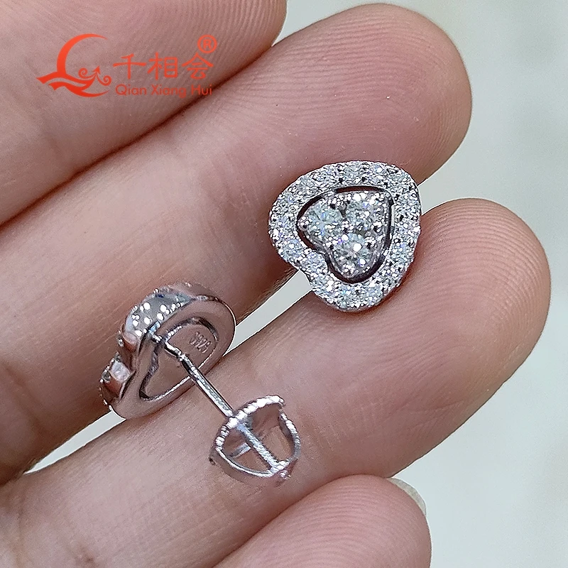 Brincos Ocos Redondos Forma de Coração Melee para Mulheres, Prata 925, D VVS Moissanite Stone, Ear Studs, Jóias, Casamentos, Casamento, 10mm